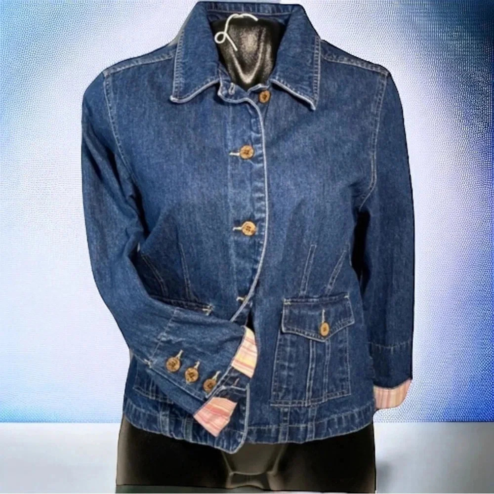 Caribbean Joe 100% Cotton Jean Jacket Size P Large